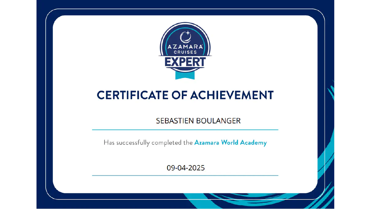 Certificat Expert Azamara, © Azamara