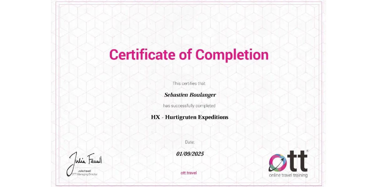 Certificat Expert HX Expeditions, © HX Expeditions Certificat Expert HX Expeditions, © HX Expeditions