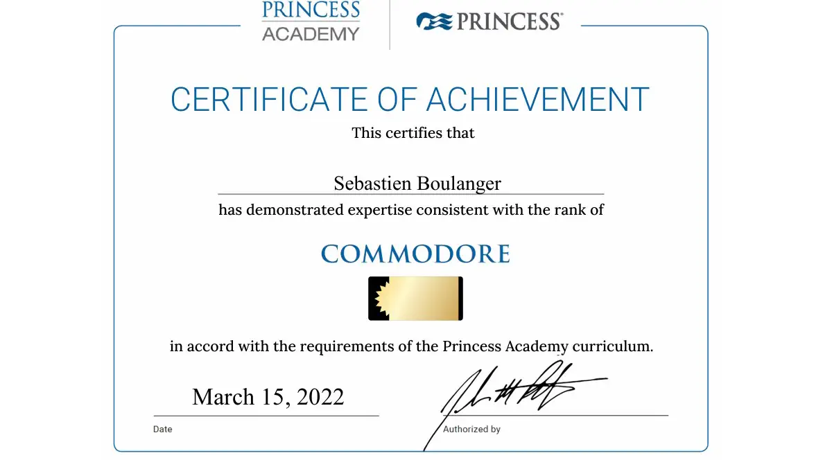 Certificat Expert Princess, © Princess Certificat Expert Princess, © Princess