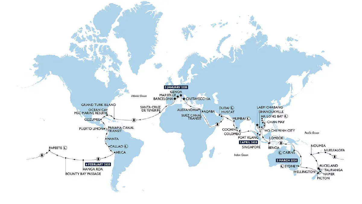 Cliquez sur l'image pour agrandrir - Croisière autour du monde 2028 de MSC, &copy; MSC